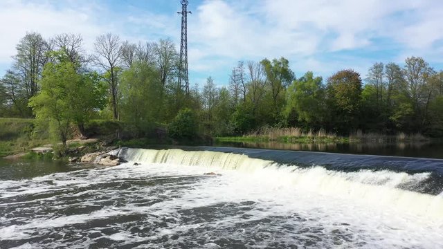 The waterfall in Znamensk, Russia, view from drone
