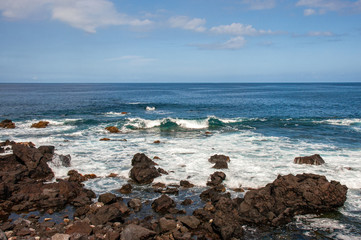 Coastal view and Atlantic Ocean, Mosteiros, Ponta Delgada, Sao Miguel Island, Azores, Portugal