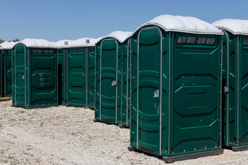 Porta Potty storage area. Portable toilets are usually seen at concerts, parks and construction sites.