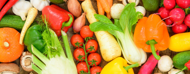 arrangement of fresh vegetable fruits
