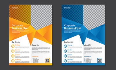 Obraz premium Creative business brochure flyer design template with blue and orange gradient, book cover template vector, layout in A4 size, Leaflet presentation template.