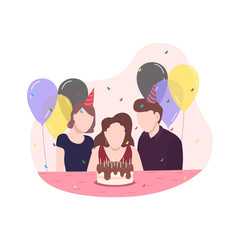 Celebrating a birthday with friends. Vector illustration