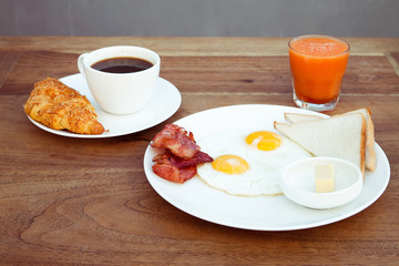 breakfast with coffee and croissant