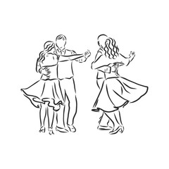folk dance, folia dance, portuguese landscape. folk dance vector sketch illustration