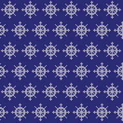 Helm. Marine ornament. Vector seamless pattern. Knitting. Blue and white pattern