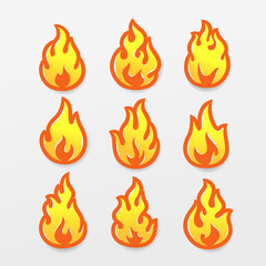 Fire flames logo templates icons set. Vector illustration.