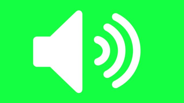 Icon of Sound on a Green Screen (Chroma Key) Background. Isolated Symbol of Audio Technology, Music, and Sound. 4k Vector Animation of Speaker Volume Logo.
