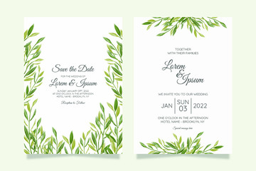 Beautiful premium wedding invitation card template set with floral frame