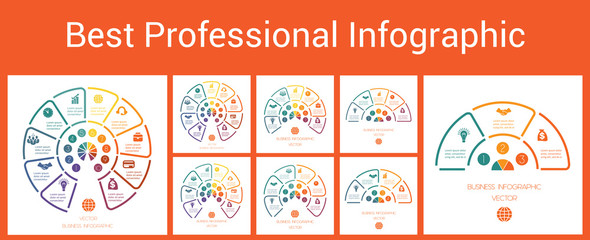 Best professional infographic. Semicircle of colored lines with text areas for 3 4 5 6 7 8 9 10 positions. Numbered