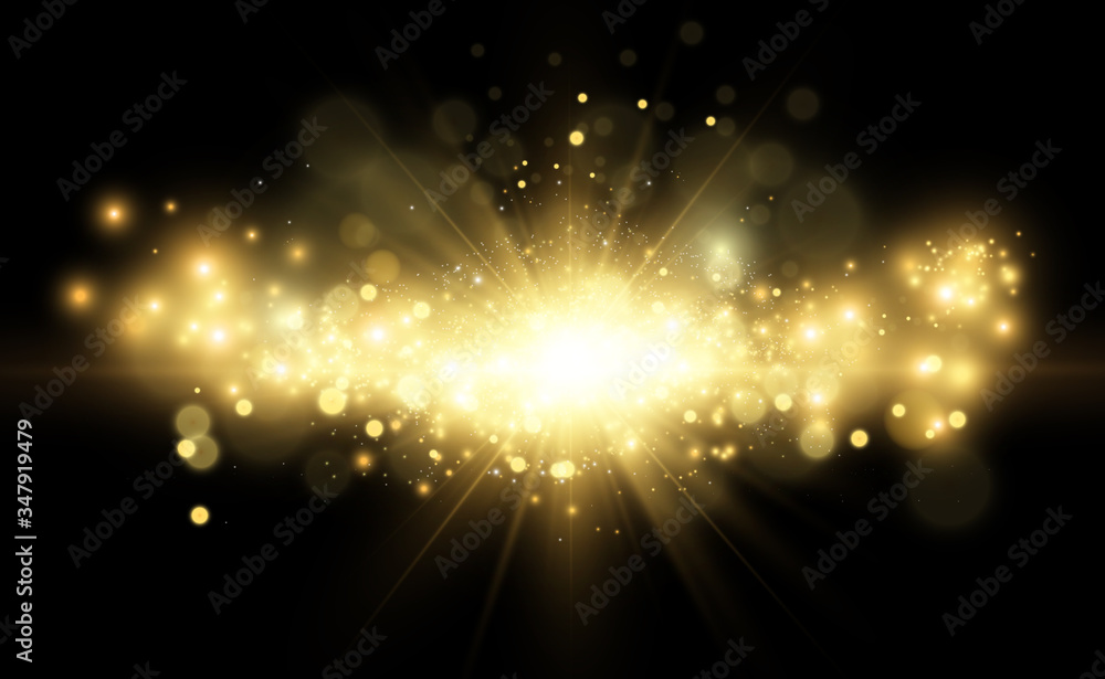 Poster Beautiful sparks shine with special light. Vector sparkles on a transparent background. Christmas abstract pattern. A beautiful illustration for the postcard. The background for the image. Luminaries.