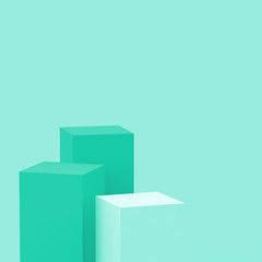3d green turquoise pastel cubes square podium set minimal studio background. Abstract 3d geometric shape object illustration render. Display for cosmetic perfume fashion and summer product.