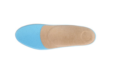 Isolated orthopedic insole on a white background. Treatment and prevention of flat feet and foot diseases. Foot care, comfort for the feet. Wear comfortable shoes. Medical insoles. Flat Feet Correctio