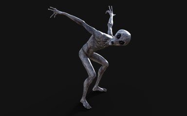 Fototapeta na wymiar 3d Illustration of a gray alien on dark background with clipping path.