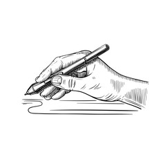 hand holds the stylus for drawing on the graphic tablet