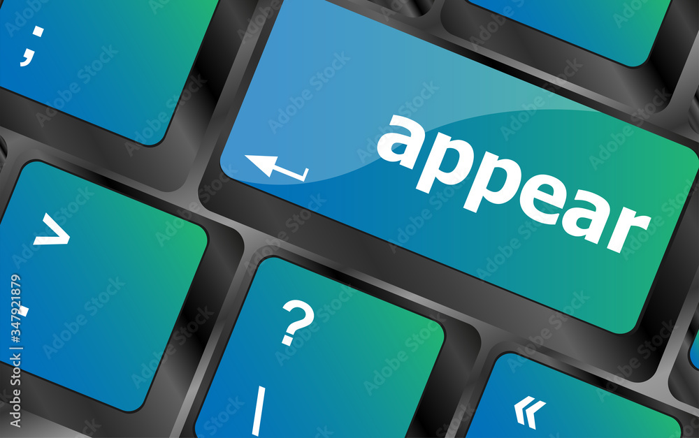 Poster appear word on computer keyboard key button