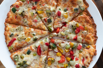 Fresh colorful Vegetarian Pizza from above