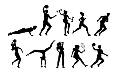 People doing sport activities fitness workout or playing sport games.