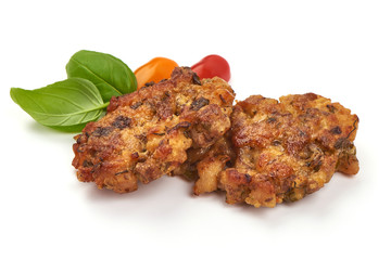 Homemade grilled chicken cutlets, isolated on white background