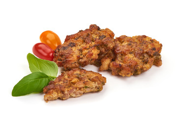 Homemade grilled chicken cutlets, isolated on white background