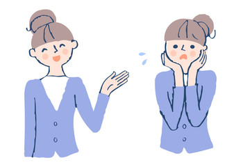 女性　喜ぶ表情と悩む表情