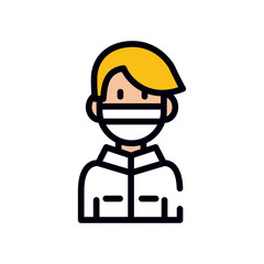 medicine concept, cartoon doctor with mouth mask icon, line and fill style