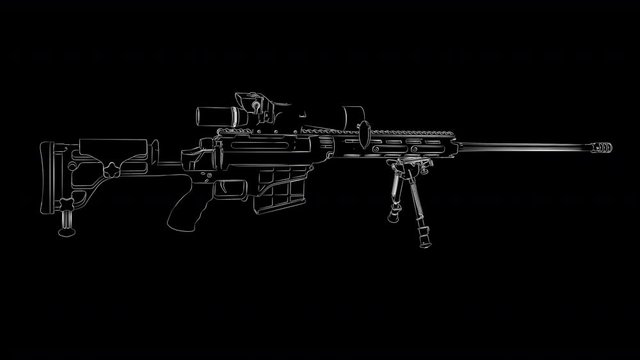 Large-caliber, semi-automatic, anti-materiel sniper system. Sniper rifle Barrett M82 in sketch style. Three different drawing methods