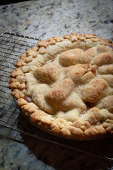 homemade apple pie from scratch all natural, cooling down over a wired rack