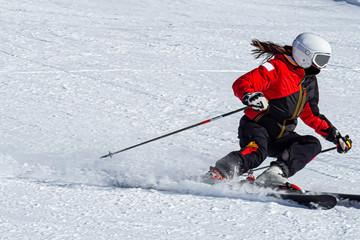Fototapeta na wymiar Close-up of a skier on a slope
