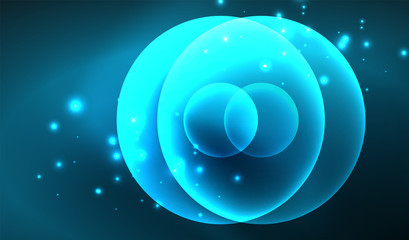 Glowing neon shiny transparent abstract geometric shapes with light effects. Techno futuristic vector abstract background For Wallpaper, Banner, Background, Card, Book Illustration, landing page