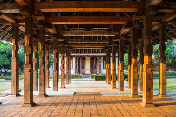 wooden pillar's at the temple of the holy tooth relic in Sri Lanka