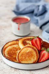 Cottage cheese pancakes Russian syrniki  with Strawberry