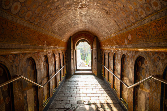 tunnel at the temple of the holy tooth relic in Kandy / Sri Lanka