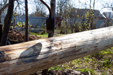 processing of logs with a gas burner. woodwork.