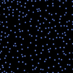 Seamless pattern with blueberry on black background. Natural fresh ripe tasty blueberries. Vector illustration for background, packaging, textile, fabric and various other designs.