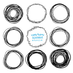 Set of hand drawn scribble frames, vector design elements collection.