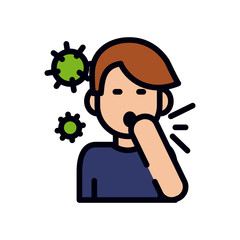 cartoon man coughing icon, line and fill style