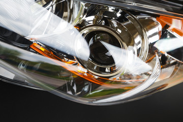 Car headlight, close-up