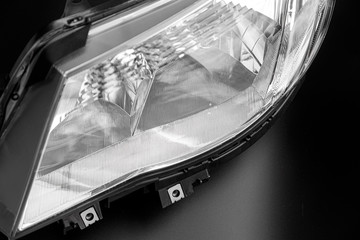 Car headlight, close-up