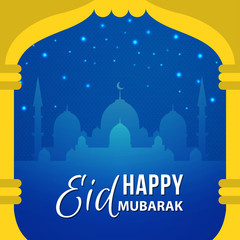 Obraz na płótnie Canvas Eid Al Fitr. Eid Mubarak vector greeting. Eid-Al-Fitr mubarak. Mosque with moon and stars on its forehead, framed in in golden silhouette Eid adha mubarak. Muslim Community Festival, Ramadan Kareem