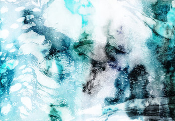 Turquoise and dark blue watercolor background, hand-drawn marble texture