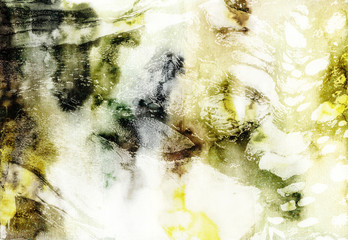 Yellow and dark green watercolor background, hand-drawn marble texture