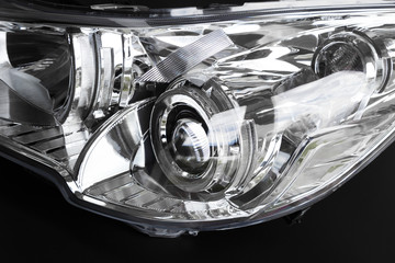 Car headlight, close-up