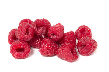 raspberries on white background