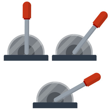 Lever to increase the speed of the mechanism. The control of the car. Automatic technology. Set of red levers in several positions-basic, small, medium, maximum. Cartoon flat illustration