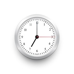 White classic clock with silver border. Vector black clock template with movable arrows.