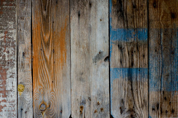Wooden background made of old boards with spots of old paint.