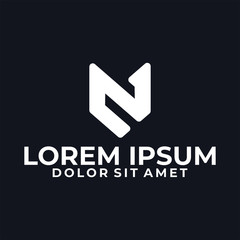 Initial letter N logo template with fox head line art illustration in flat design monogram symbol