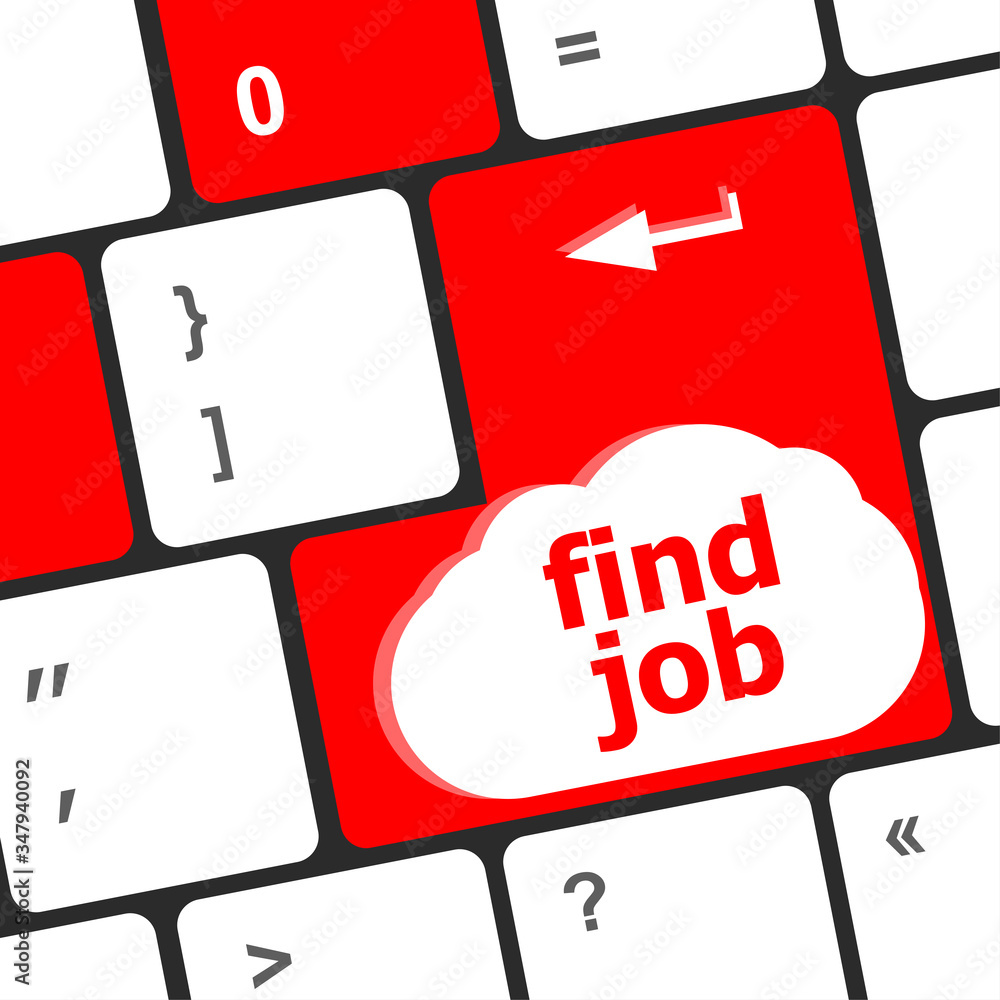 Poster searching for job on the internet. jobs button on computer keyboard