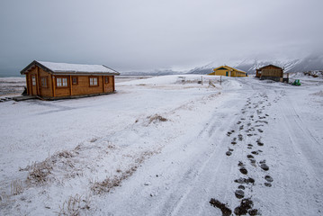 Holiday chalet in winter at Snæfellsnespeninsula in Iceland