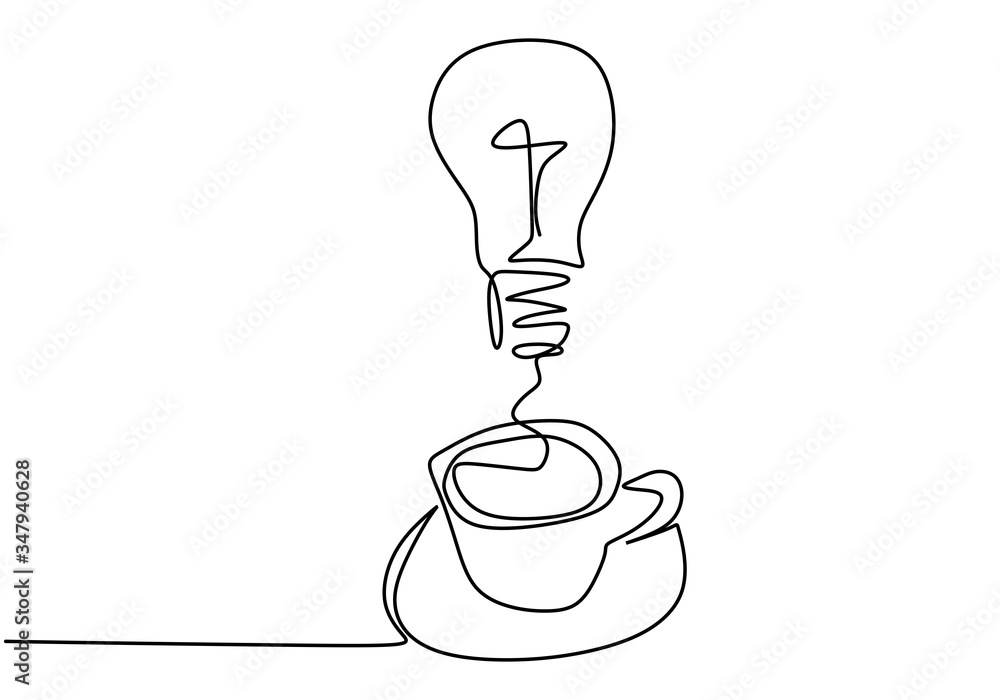 Poster continuous one line drawing light bulb symbol idea and creativity. concept of idea emergence. findin